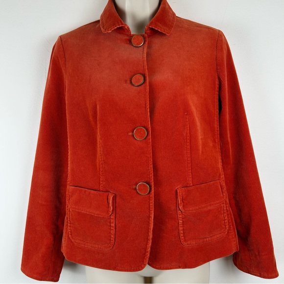 Talbots Petites Sunset Orange Corduroy Blazer sz 4P Office Church Fall Autumn - Picture 1 of 12